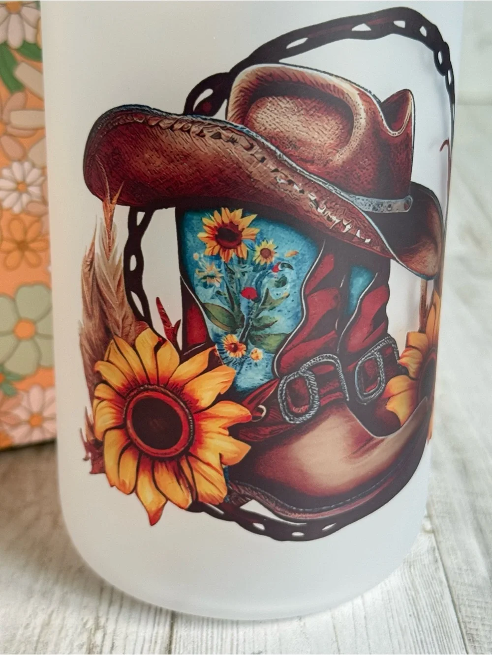 Glass Can Cup. Cowgirl Themed.